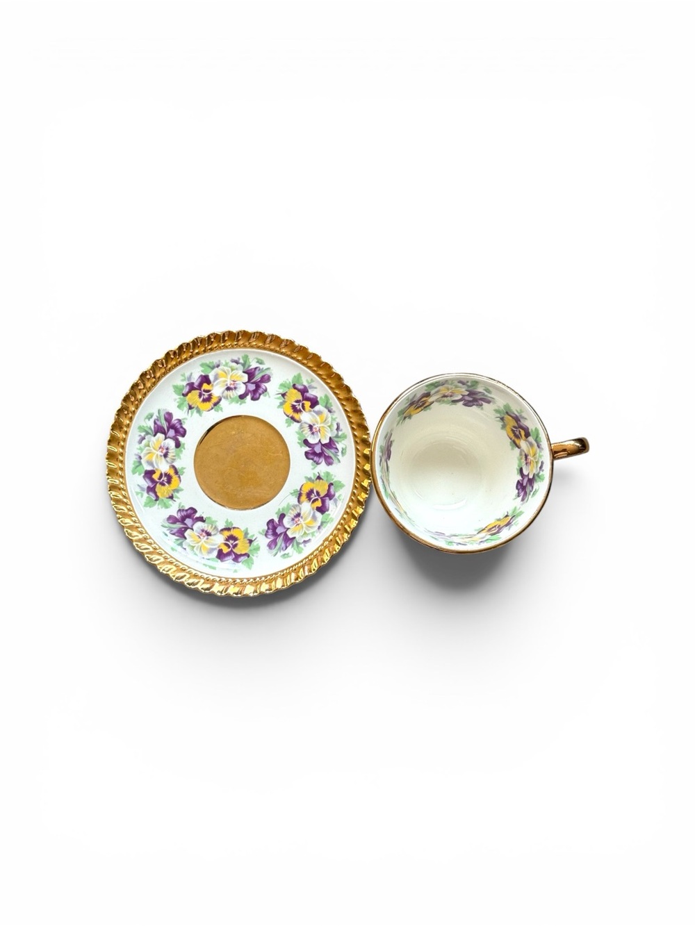 Gold Floral Porcelain Teacup and Saucer - Picture 7 of 8